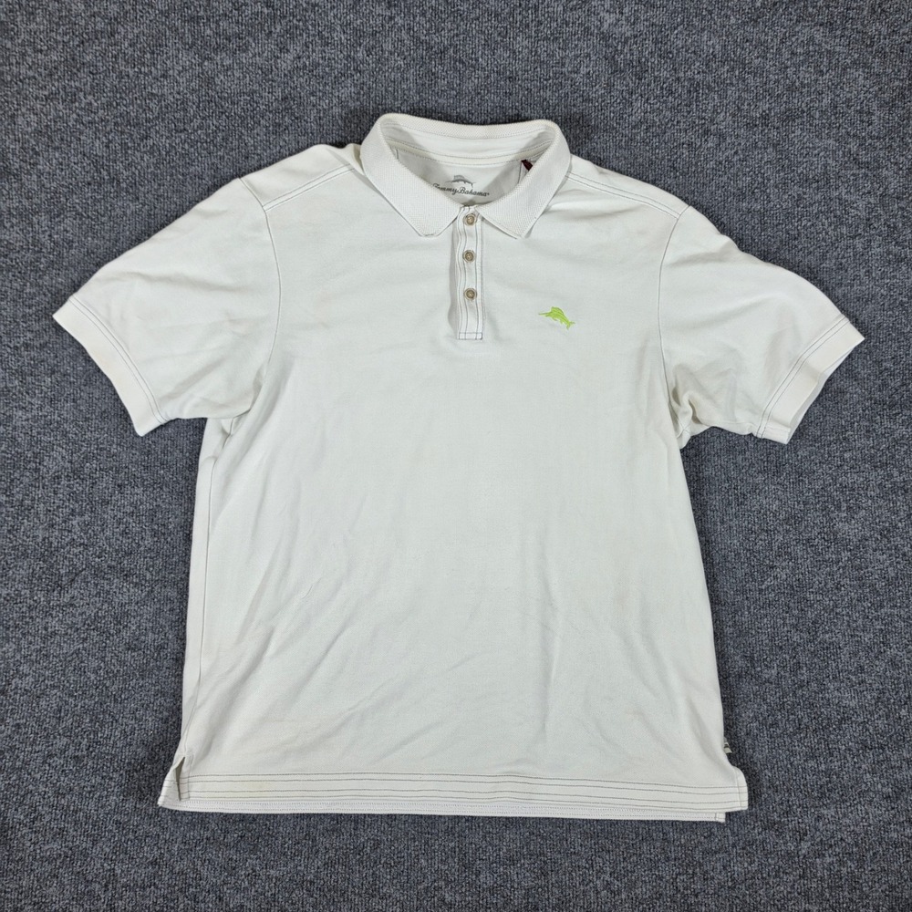Tommy Bahama Mens Supima Cotton Polo Shirt Off White Cream Marlin Logo Size L - Picture 1 of 5